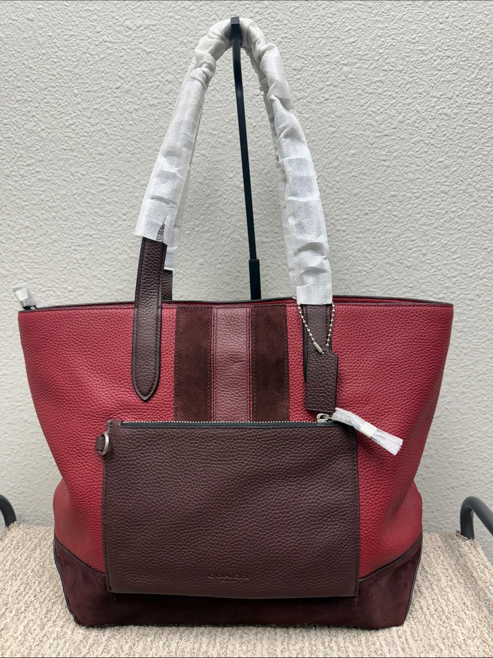 Coach Metropolitan Red and Brown Leather/Suede Tote with Front Pouch- NWT